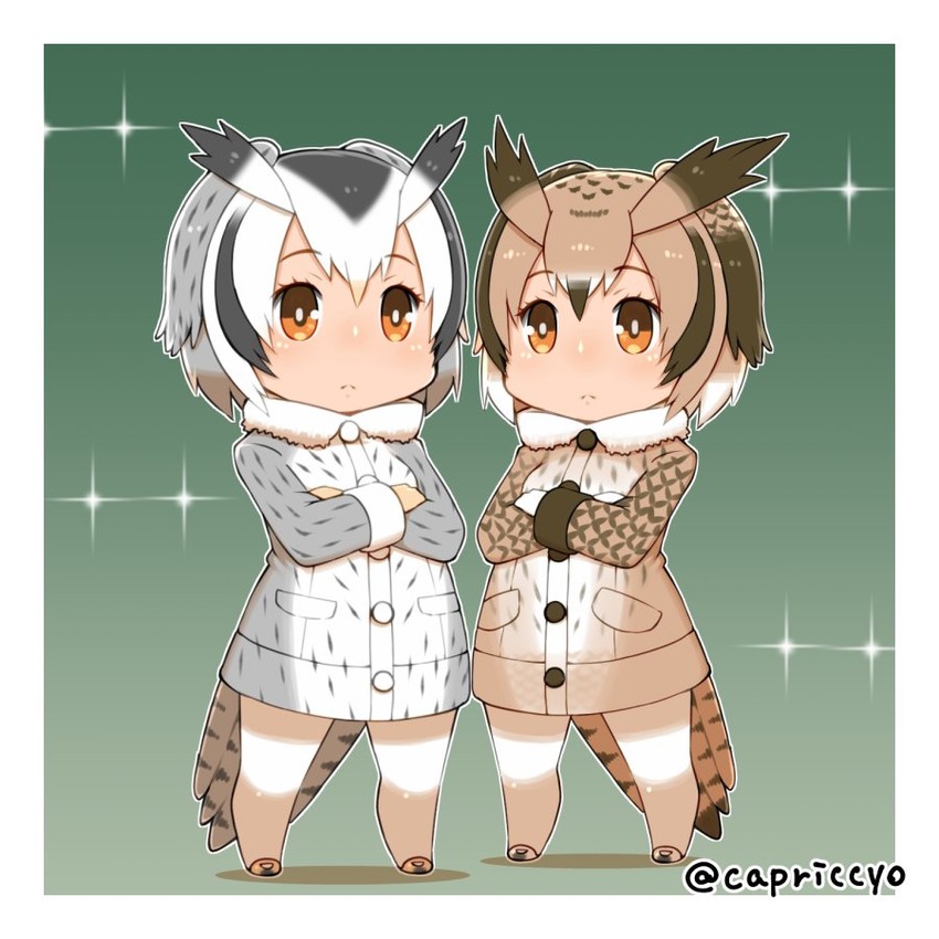 northern white-faced owl and eurasian eagle owl (kemono friends and 1 more) drawn by capriccyo