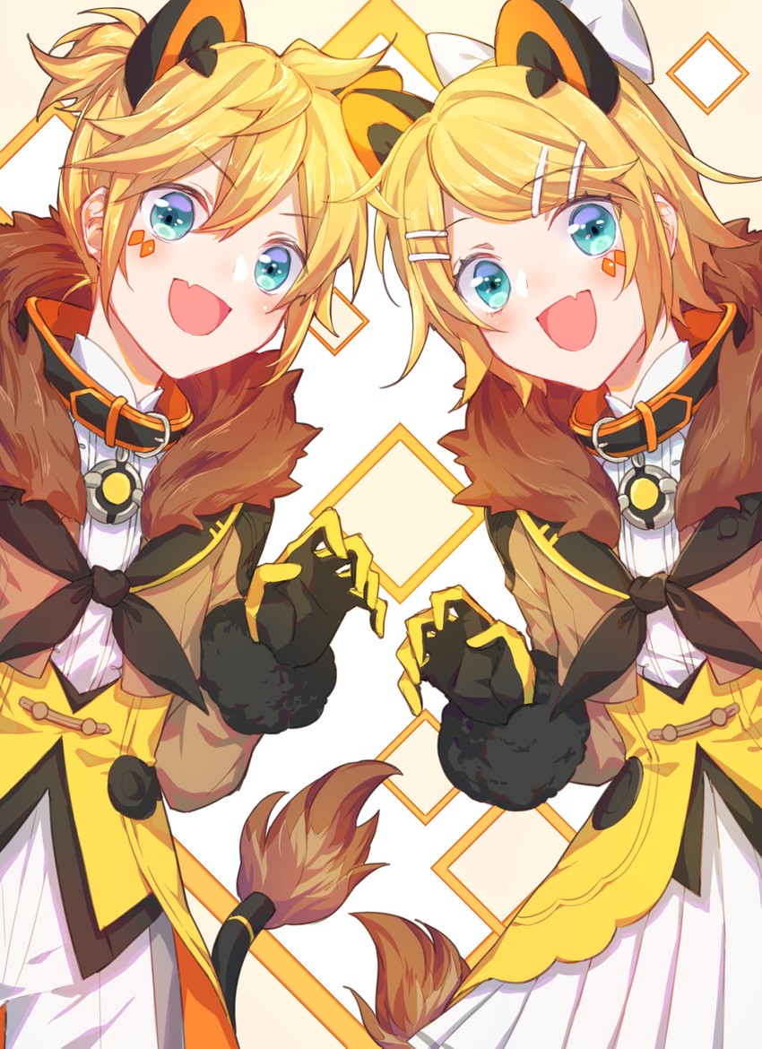 kagamine rin, kagamine len, magical mirai len, and magical mirai rin (vocaloid and 1 more) drawn by tsukonin_p