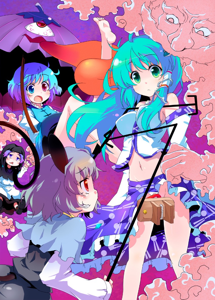kochiya sanae, tatara kogasa, nazrin, kumoi ichirin, and unzan (touhou) drawn by sw_(taco)