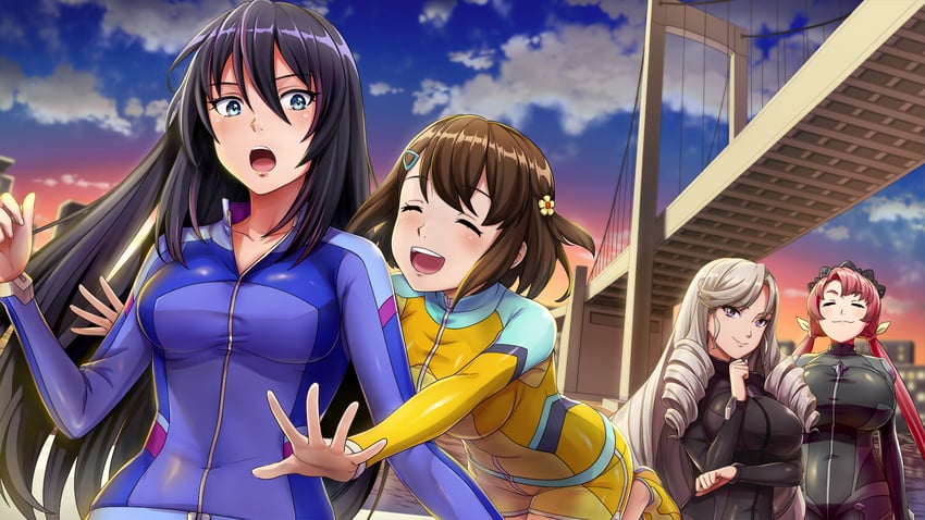 namiki rin, aoi misa, manpuku kuromaru, and shijuuin kaguya (kandagawa jet girls) drawn by naruko_hanaharu