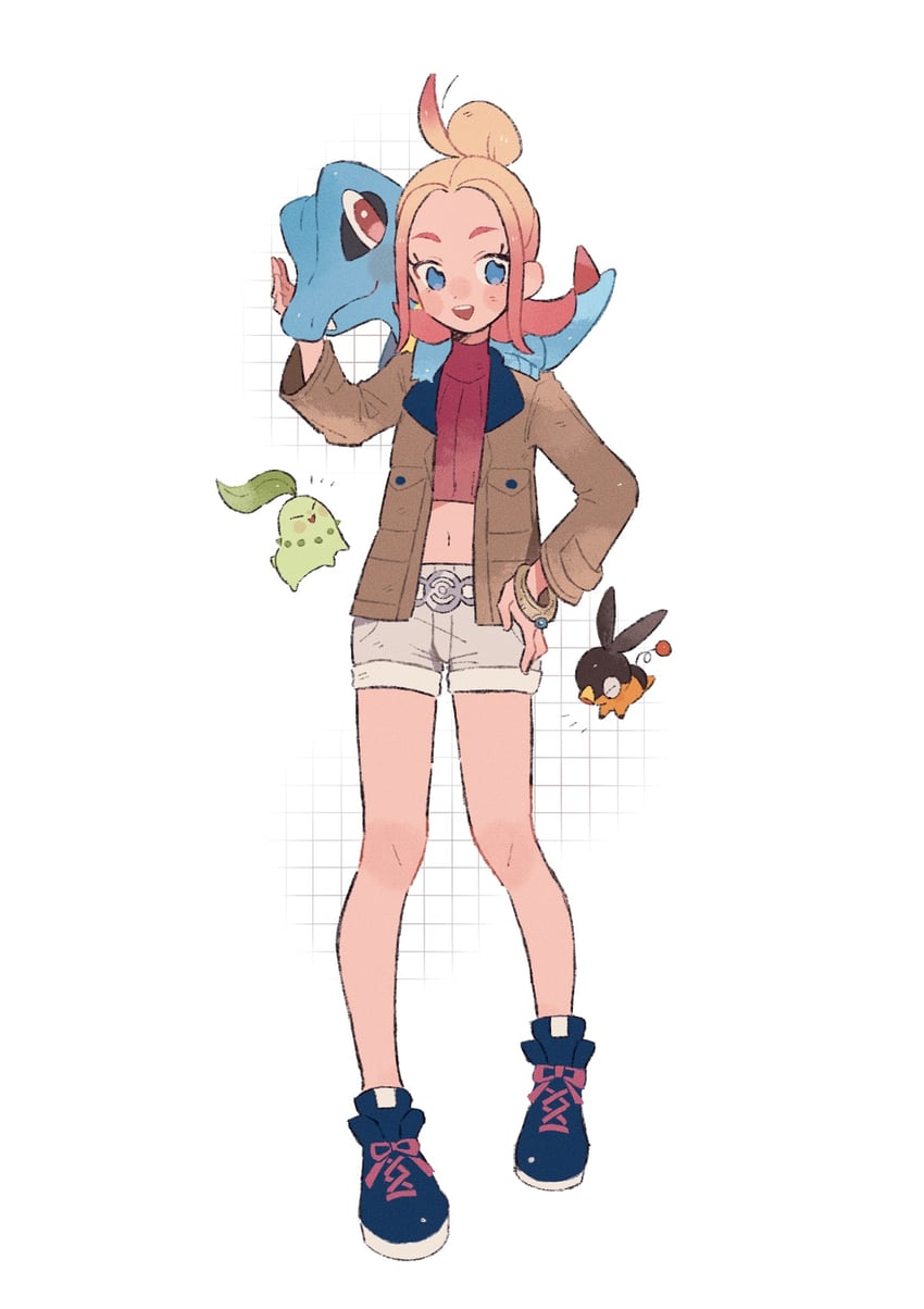 tepig, chikorita, totodile, and taunie (pokemon and 1 more) drawn by hime_(himetya105)