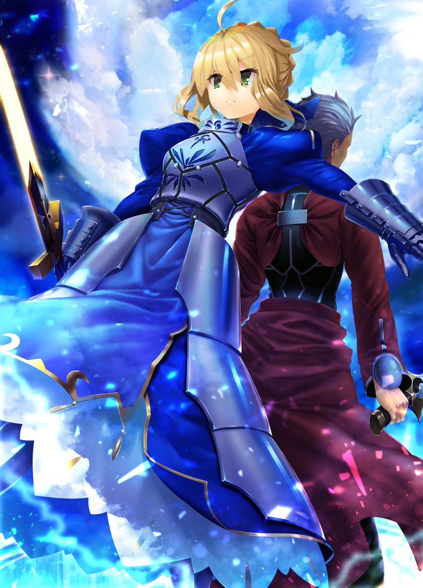 artoria pendragon, saber, and archer (fate and 1 more) drawn by o_(rakkasei)
