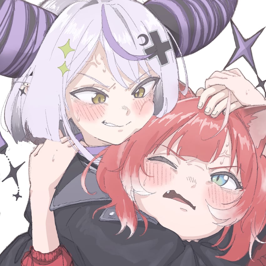 la+ darknesss and akami karubi (hololive and 1 more) drawn by ganbaru_kari
