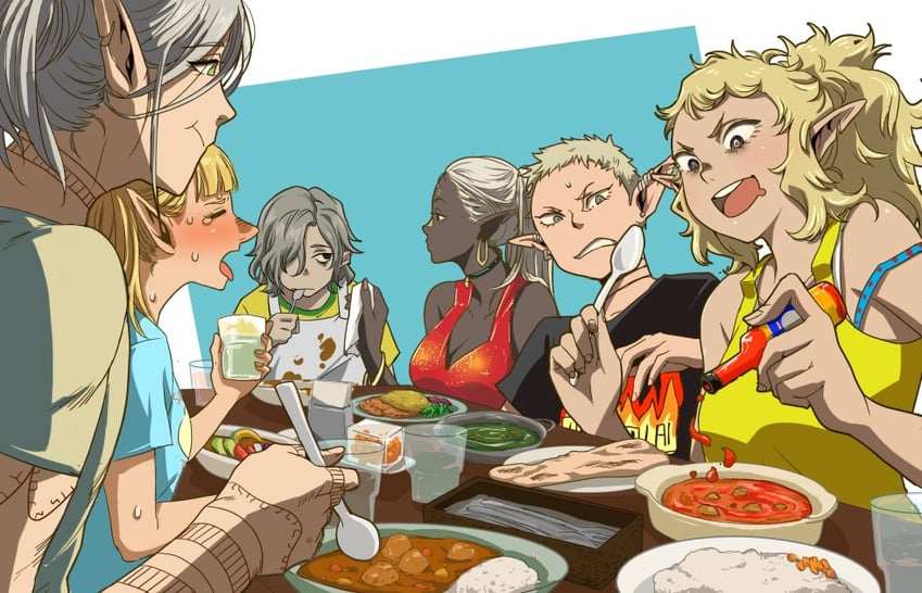 mithrun, fleki, lycion, cithis, pattadol, and 1 more (dungeon meshi) drawn by 71_(nanaichi_drafting)