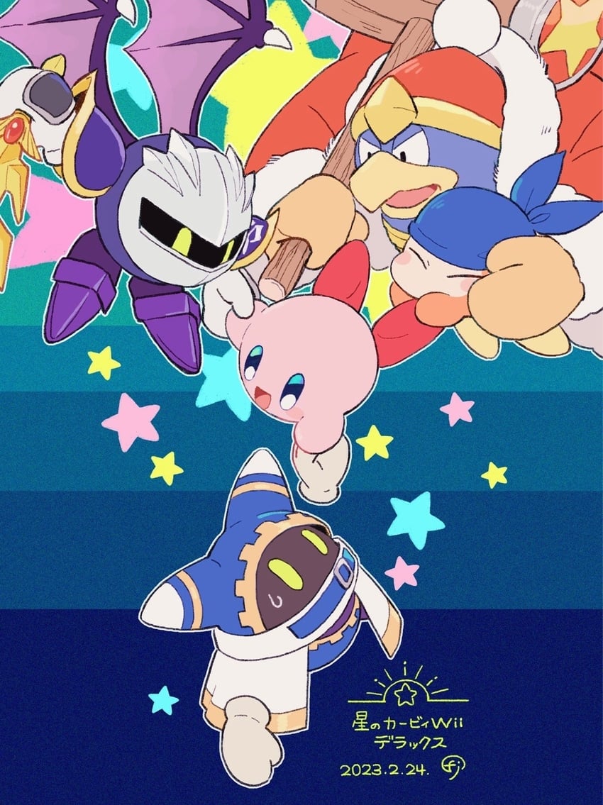 kirby, meta knight, king dedede, magolor, and bandana waddle dee (kirby and 1 more) drawn by chikafuji