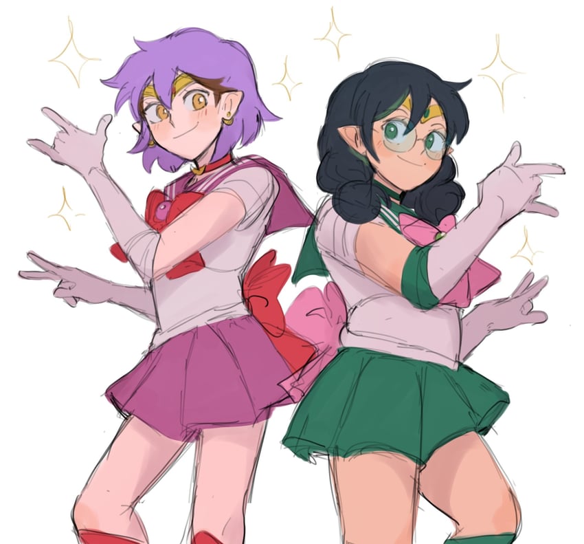 sailor jupiter, amity blight, and willow park (bishoujo senshi sailor moon and 1 more) drawn by nesquik_helado