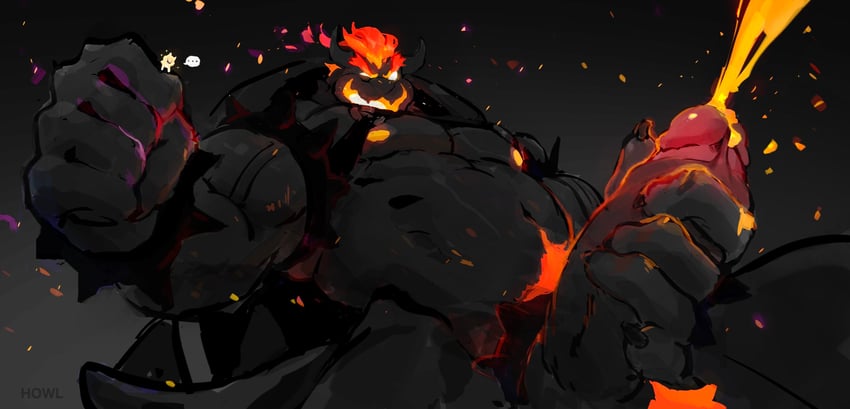 bowser (original and 3 more) drawn by howltheartist