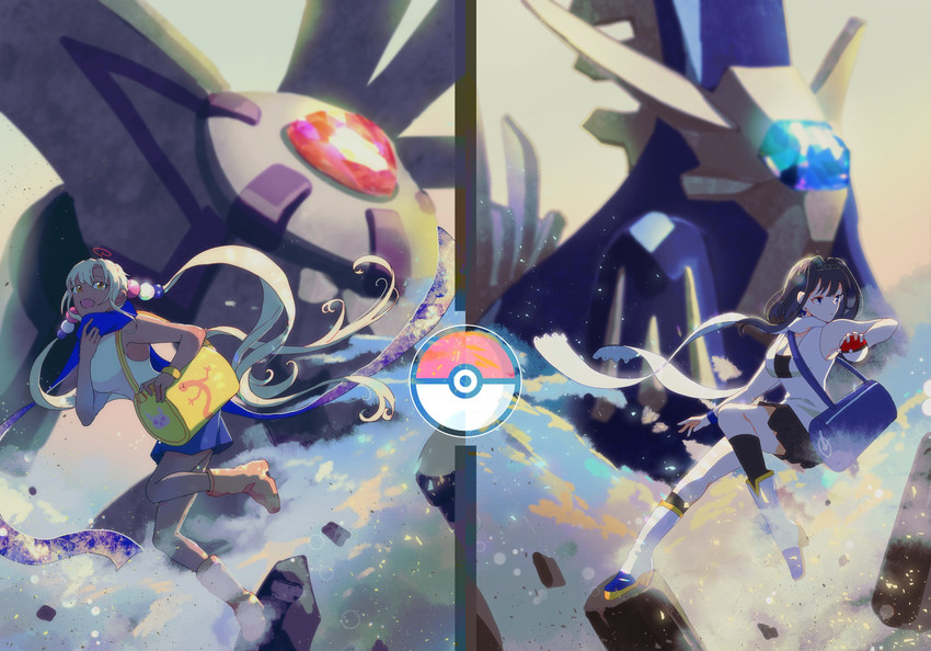 ouro kronii, dawn, tsukumo sana, dialga, and palkia (pokemon and 3 more) drawn by daraa