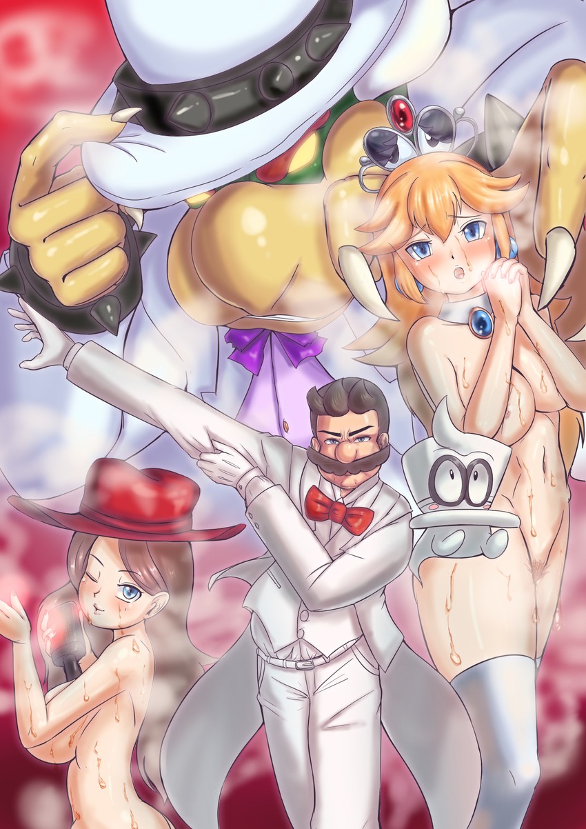 princess peach, mario, bowser, pauline, cappy, and 1 more (mario and 1 more) drawn by yukihana_(awa)