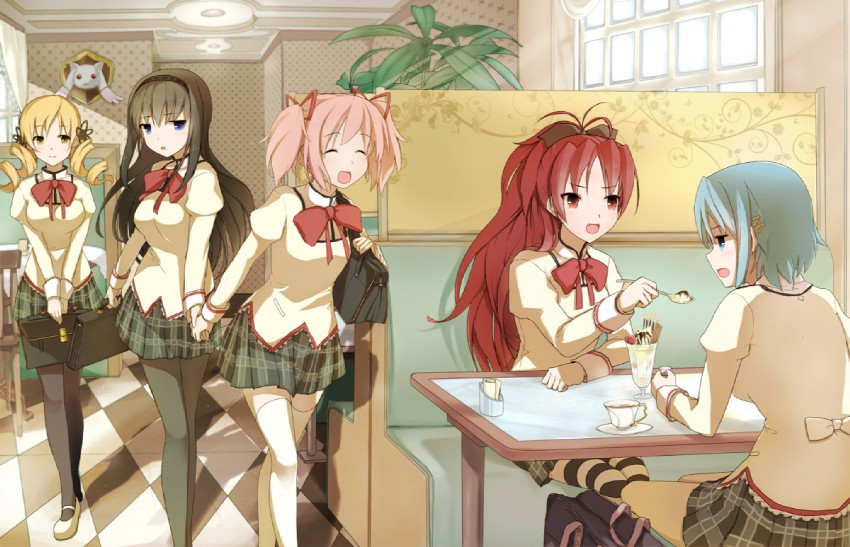 akemi homura, kaname madoka, miki sayaka, sakura kyoko, tomoe mami, and 1 more (mahou shoujo madoka magica) drawn by minatsuki_randoseru