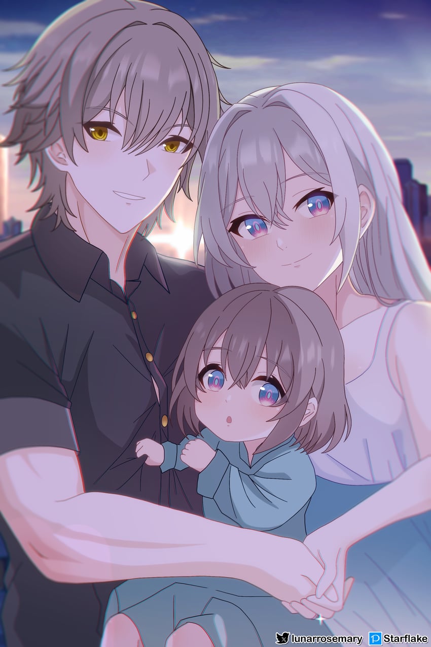 trailblazer, firefly, and caelus (honkai and 1 more) drawn by starflake_(starclusteriu)