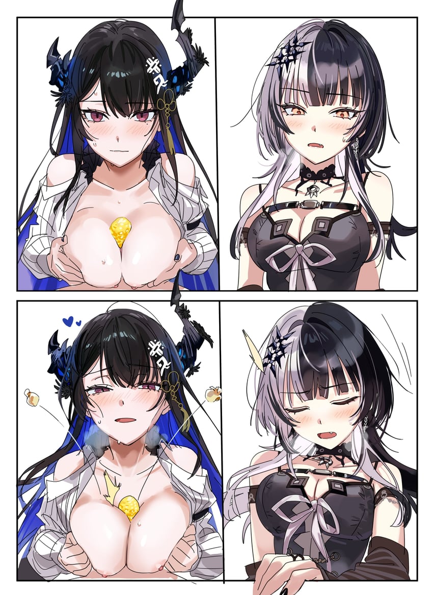 shiori novella and nerissa ravencroft (hololive and 1 more) drawn by yomosaka