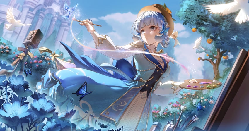 kamisato ayaka and crystalfly (genshin impact) drawn by yiyu_qing_mang