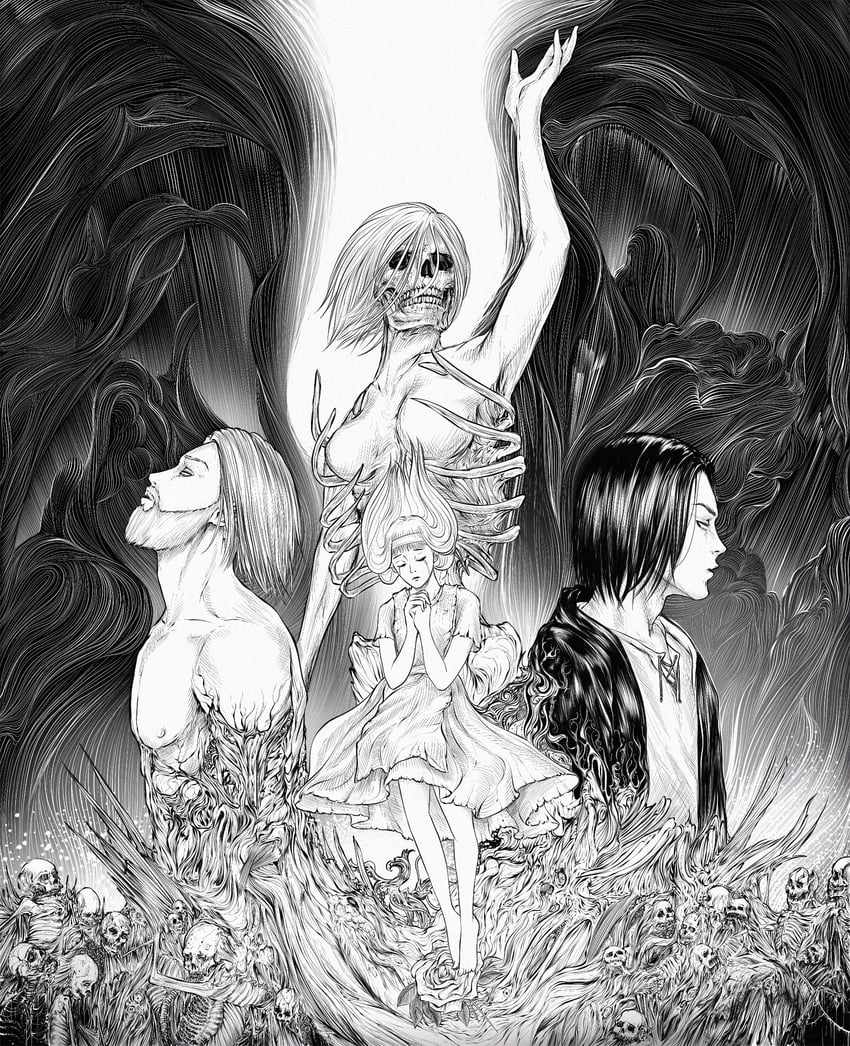eren yeager, titan, rogue titan, zeke yeager, and ymir fritz (shingeki no kyojin) drawn by marvin_(omarvin)