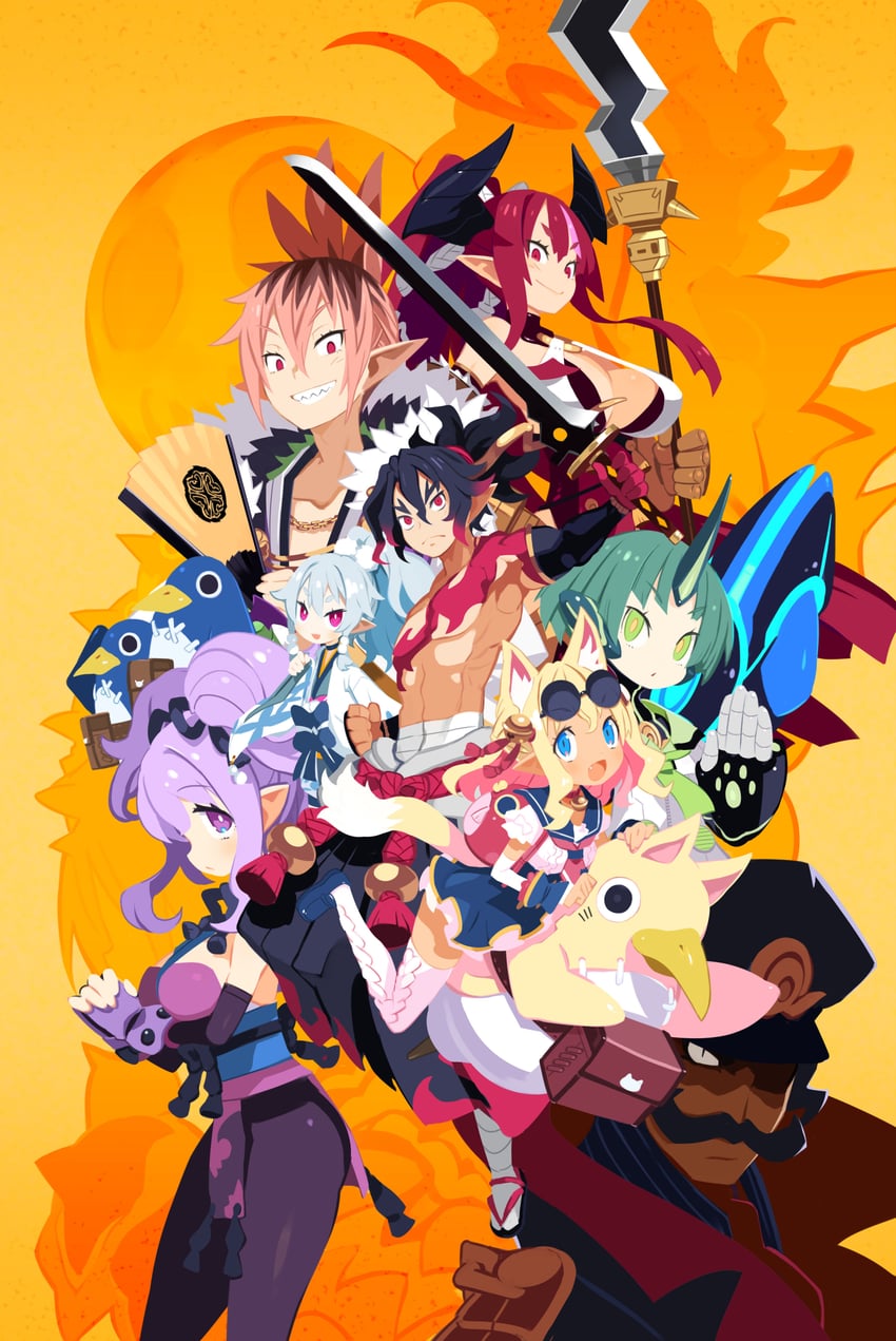 prinny, pirilika, ao, fuji, ceefore, and 5 more (disgaea and 1 more) drawn by harada_takehito