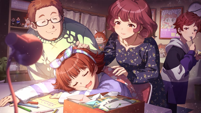 nonohara akane, nonohara akane's mother, nonohara akane's brother, and nonohara akane's father (idolmaster and 2 more)