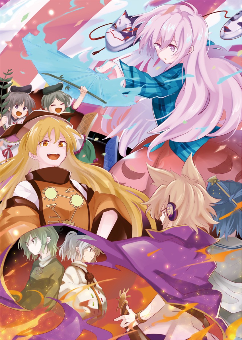 toyosatomimi no miko, mononobe no futo, kaku seiga, hata no kokoro, soga no tojiko, and 3 more (touhou) drawn by shikushiku_(amamori_weekly)