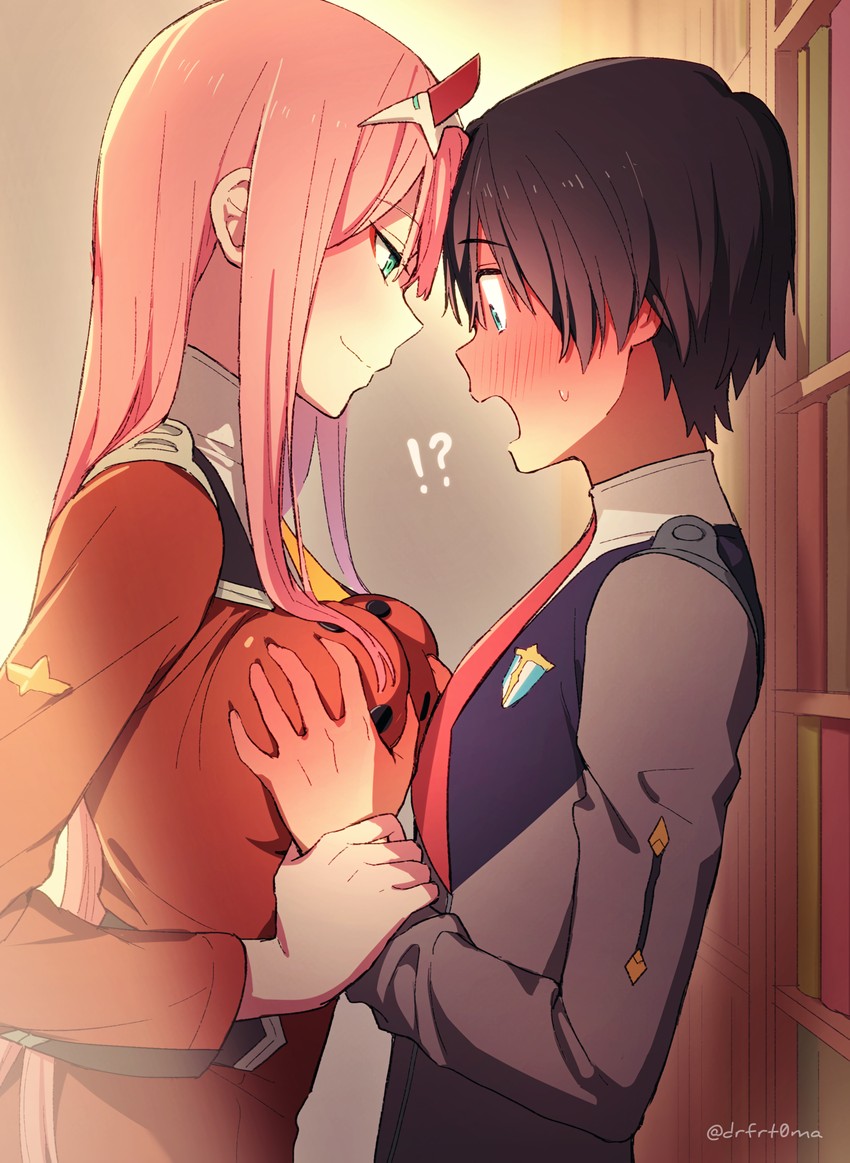 zero two and hiro (darling in the franxx) drawn by drf0rtoma