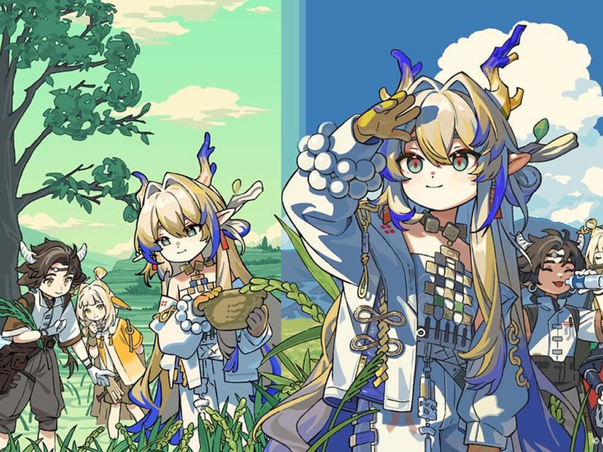 shu, wan qing, and grain buds (arknights) drawn by favilia
