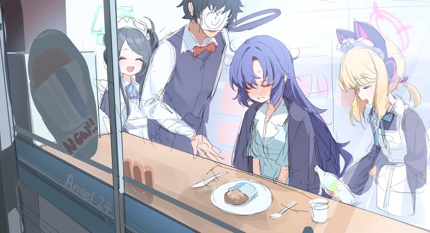 sensei, yuuka, doodle sensei, aris, and momoi (blue archive) drawn by gyool