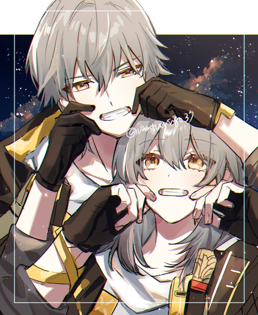 trailblazer, stelle, and caelus (honkai and 1 more) drawn by matsuringo_(rinorino83)