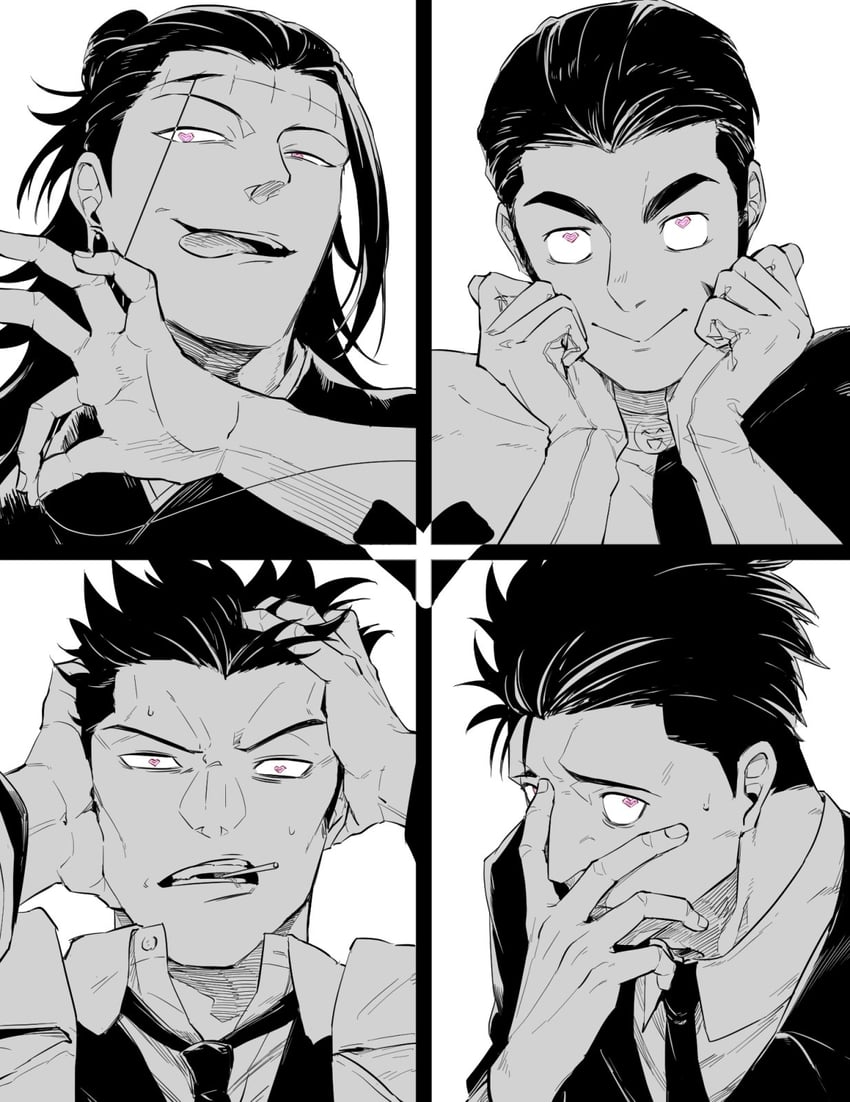 getou suguru, kenjaku, higuruma hiromi, kusakabe atsuya, and takaba fumihiko (jujutsu kaisen) drawn by sake_(kadai)