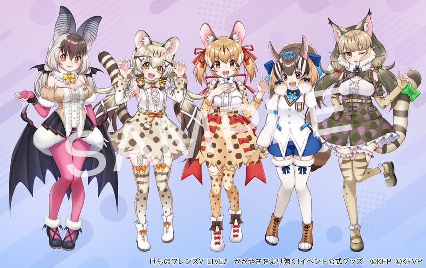 brown long-eared bat, siberian chipmunk, jungle cat, geoffroy's cat, and large-spotted genet (kemono friends and 1 more) drawn by haruki_(colorful_macaron)