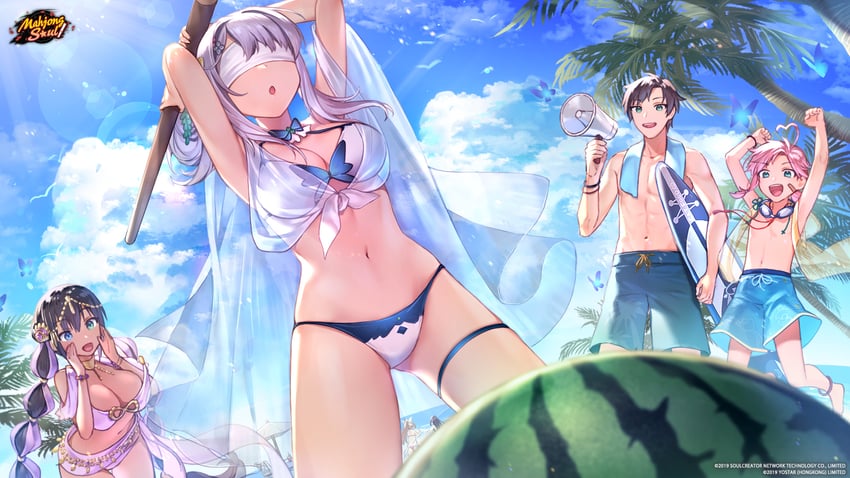 yagi yui, shinomiya natsuki, sara, and qi xi (mahjong soul and 1 more) drawn by tsunakawa