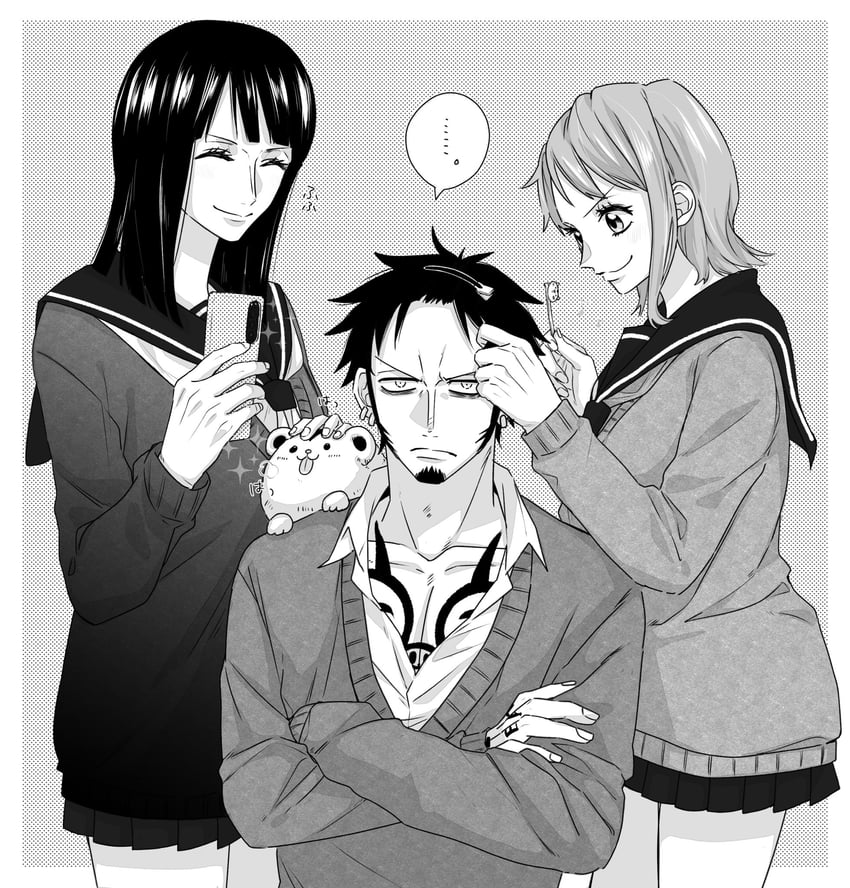 nami, nico robin, and trafalgar law (one piece) drawn by ron_op