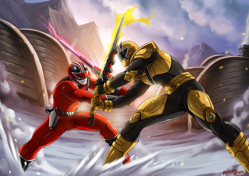 time fire, shinken gold, quantum ranger, and gold samurai ranger (super sentai and 5 more) drawn by mario-reg
