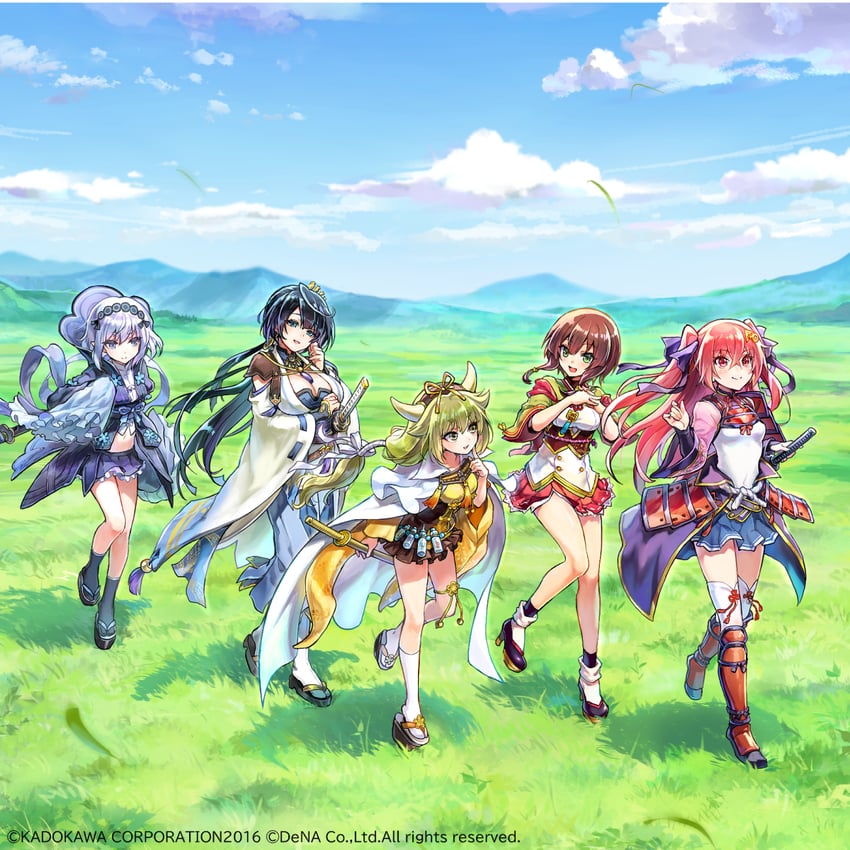 jouizumi masamune, kuwana gou, goou yoshimitsu, nanaka, and kogarasumaru (tenka hyakken) drawn by fukube