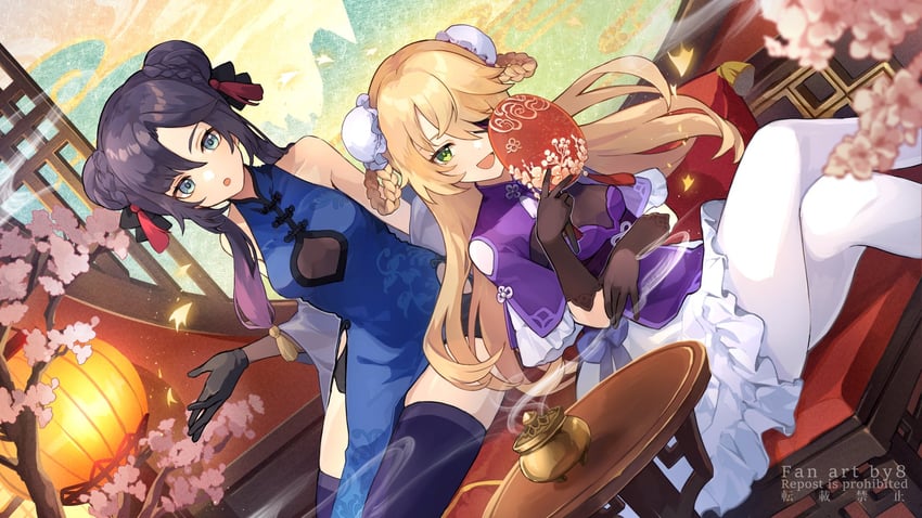 mona and fischl (genshin impact) drawn by 8_(e_uu88)