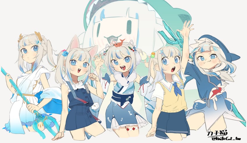 gawr gura and smol gura (hololive and 1 more) drawn by knifecat