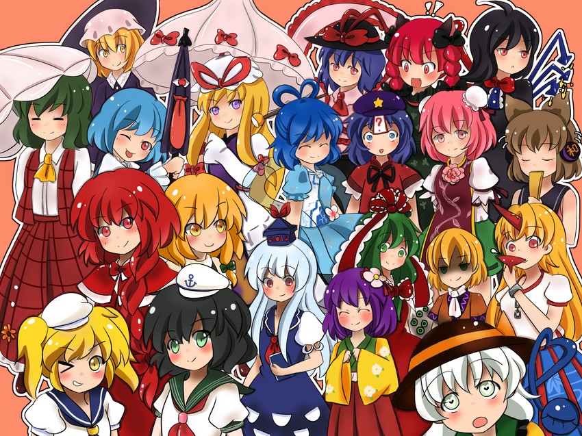 kirisame marisa, komeiji koishi, yakumo yukari, kaenbyou rin, kazami yuuka, and 16 more (touhou) drawn by aaaabo