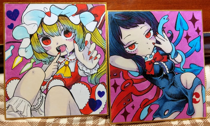 flandre scarlet and houjuu nue (touhou) drawn by whoru