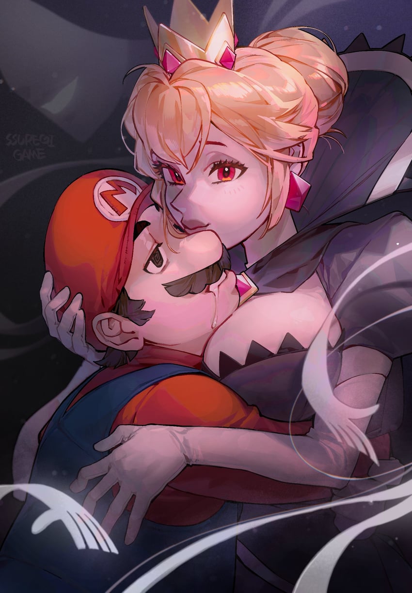 princess peach, mario, and shadow queen (mario and 2 more) drawn by ssuregigame