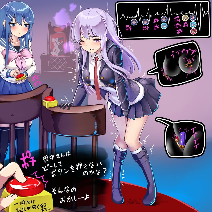 kirigiri kyoko, monokuma, naegi makoto, maizono sayaka, asahina aoi, and 1 more (danganronpa and 1 more) drawn by monikano