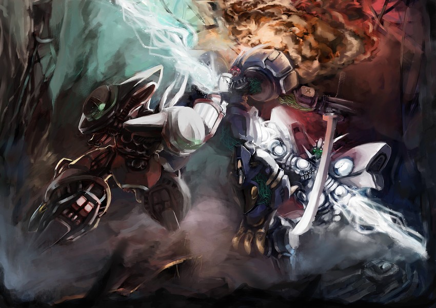 alteisen, soulgain, and gespenst mk iii (super robot wars and 3 more) drawn by ameru.miro