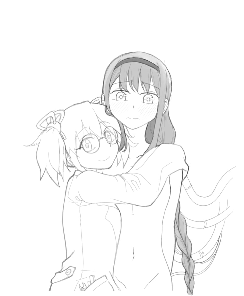 akemi homura and kaname madoka (mahou shoujo madoka magica) drawn by bluecloud