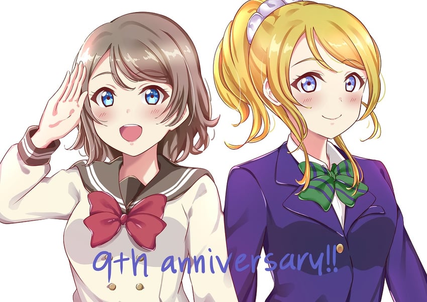 ayase eli and watanabe you (love live! and 2 more) drawn by ginmugi_(airmisuzu0920)