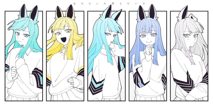 personality iv, personality v, personality iii, personality ii, and personality i (vocaloid and 1 more) drawn by odd_(miyoru)
