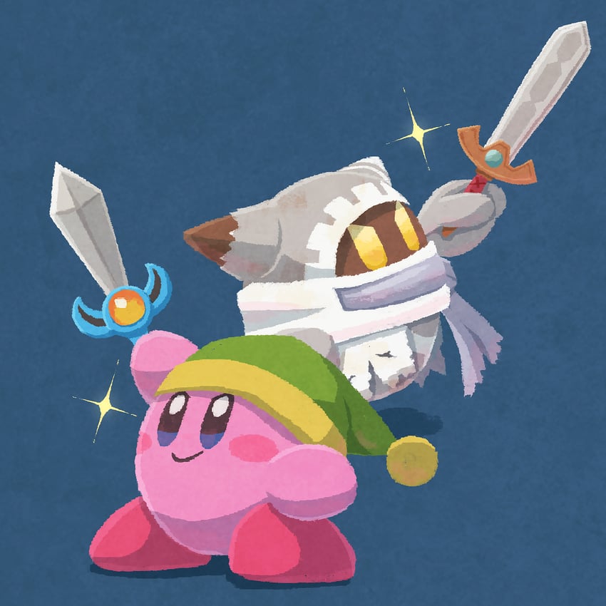 kirby, magolor, sword kirby, and interdimensional magolor (kirby and 3 more) drawn by miclot
