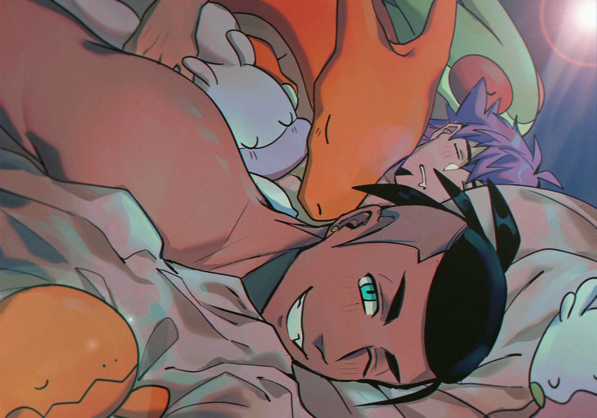 leon, raihan, charizard, flygon, goomy, and 2 more (pokemon and 1 more) drawn by chiyo_(miichiyochin)