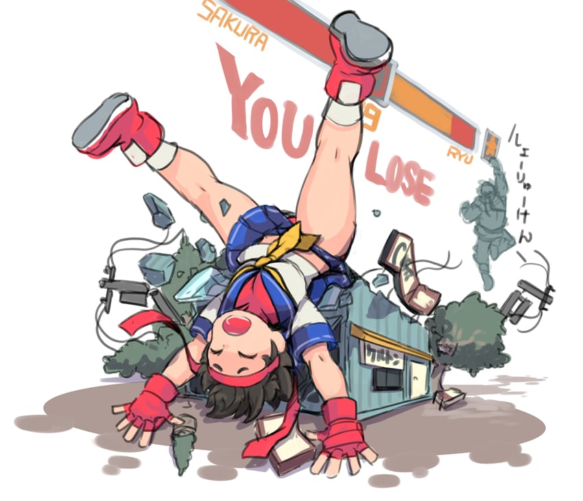ryu and kasugano sakura (street fighter and 1 more) drawn by okera