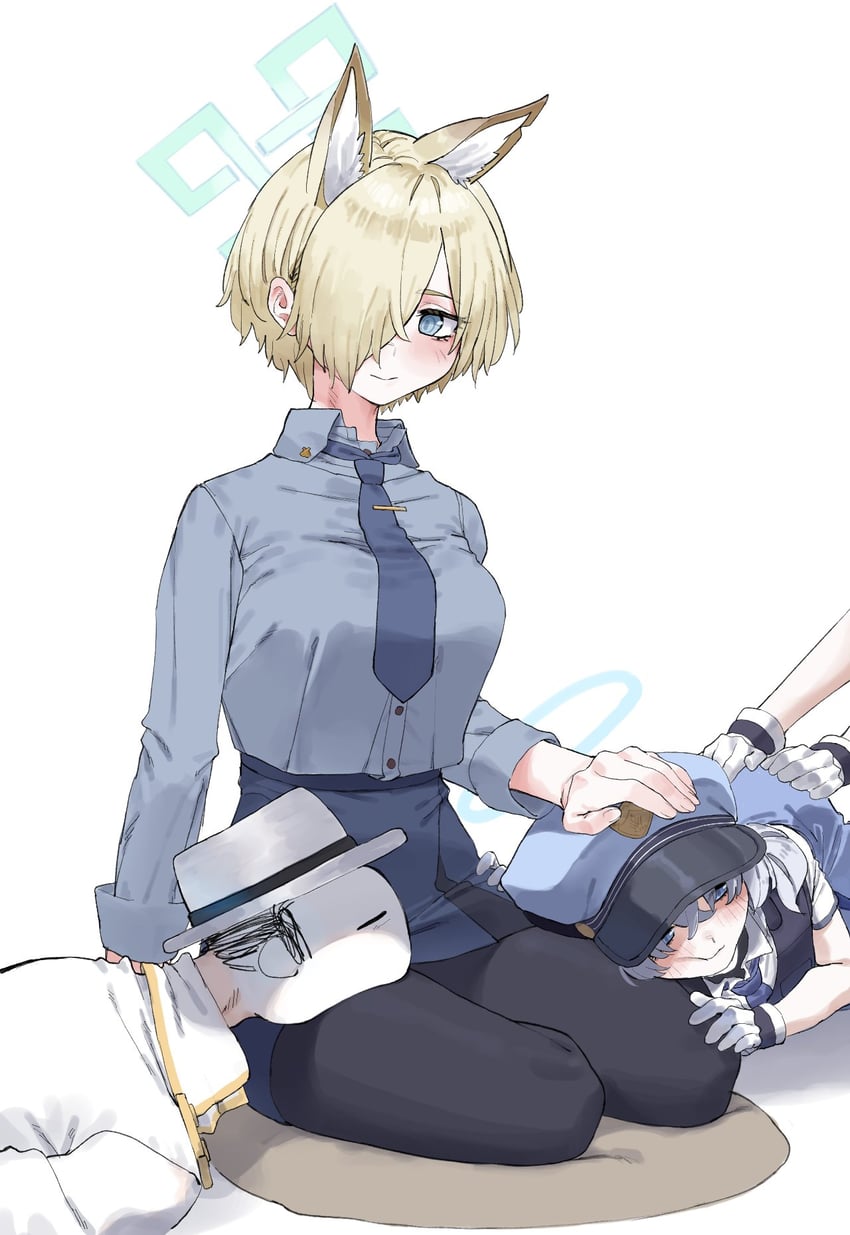 sensei, doodle sensei, kanna, and valkyrie police academy student (blue archive) drawn by lonklink