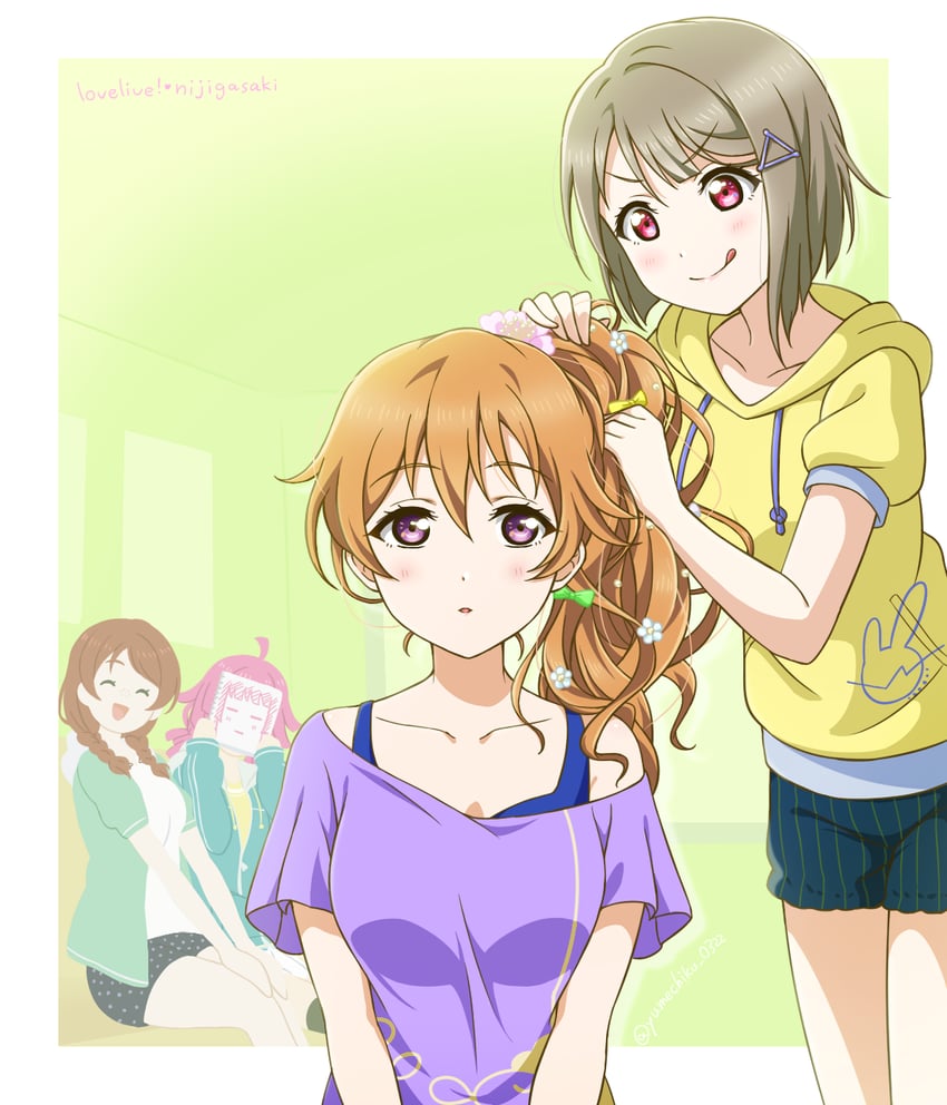 tennoji rina, nakasu kasumi, emma verde, and konoe kanata (love live! and 1 more) drawn by yumechiku