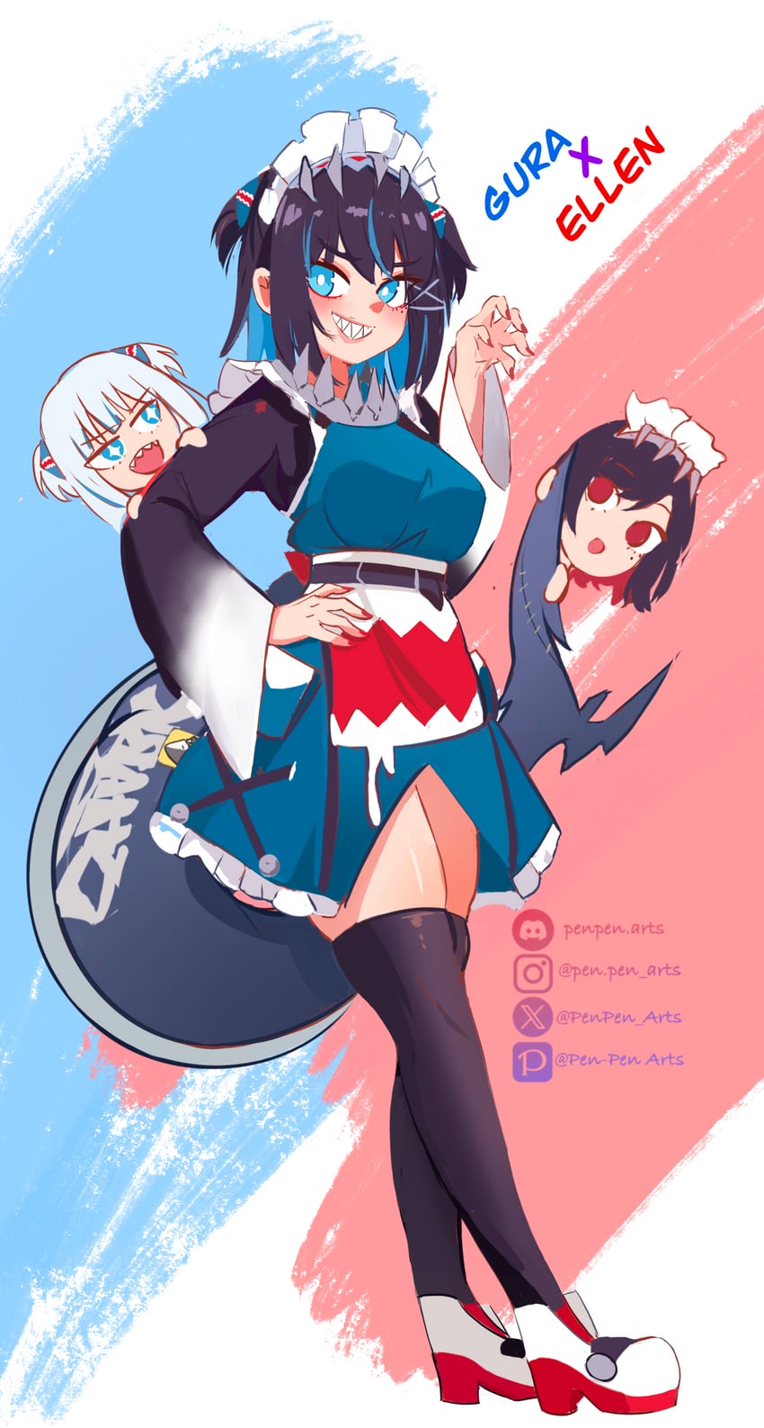 gawr gura and ellen joe (hololive and 2 more) drawn by pen-pen_arts