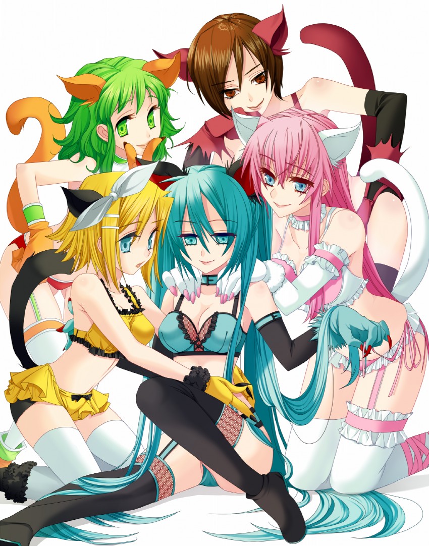 hatsune miku, kagamine rin, megurine luka, meiko, and gumi (vocaloid) drawn by platinumcorundum