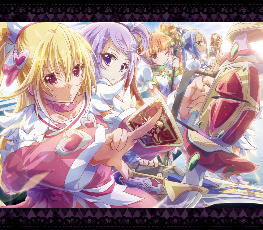 hishikawa rikka, aida mana, kenzaki makoto, yotsuba alice, cure heart, and 3 more (precure and 3 more) drawn by inoshishi_(ikatomo)