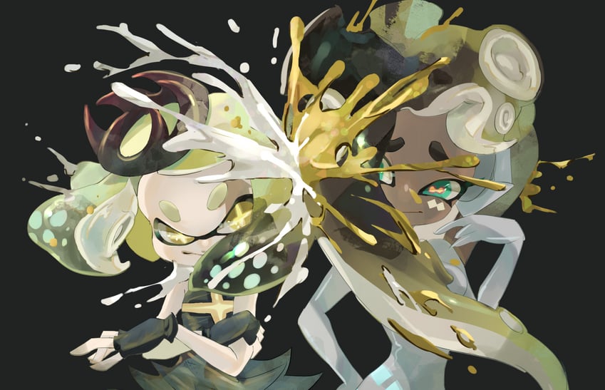 marina and pearl (splatoon and 1 more) drawn by koike3582